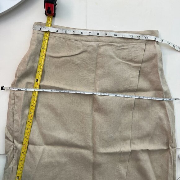 Eileen Fischer Tan 100% Linen A-Line Faux Wrap Midi Skirt Sz S - Picture 12 of 12